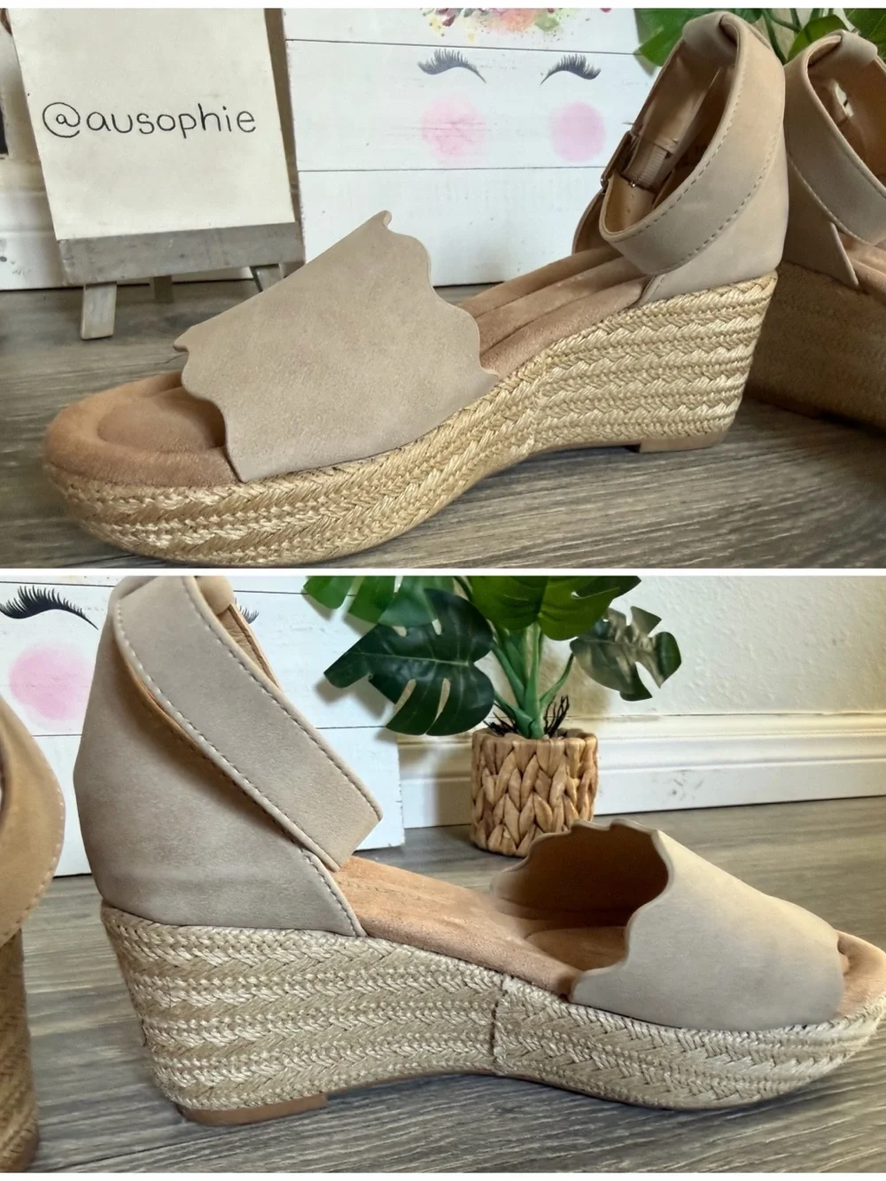 Chinese Laundry Bundle Pair Scallop Strap Wedge Espadrille Sandals Black Beige 7